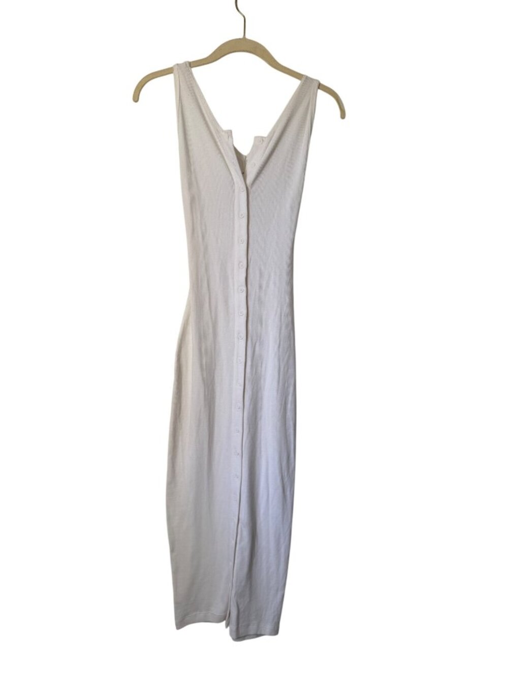 The Line By K White Tank Sleeveless Midi Ribbed Button-Down Dress Small